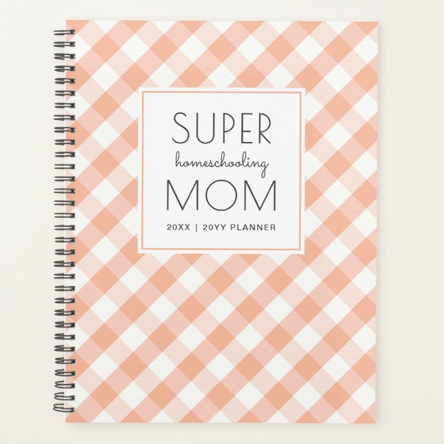 Gingham Peach and White Super Homeschool Mum Planner (Front)