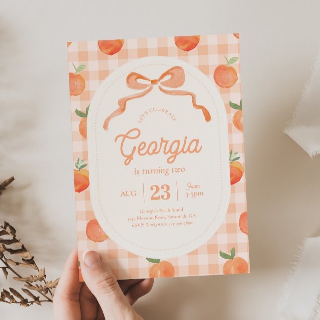 Gingham Peach Birthday Invitation (Creator Uploaded)