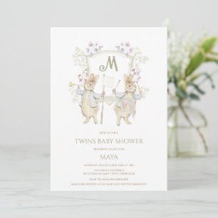 Gingham Peter the Rabbit Crest Twins Baby Shower Invitation