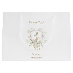 Gingham Peter the Rabbit Monogram Baby Shower Large Gift Bag