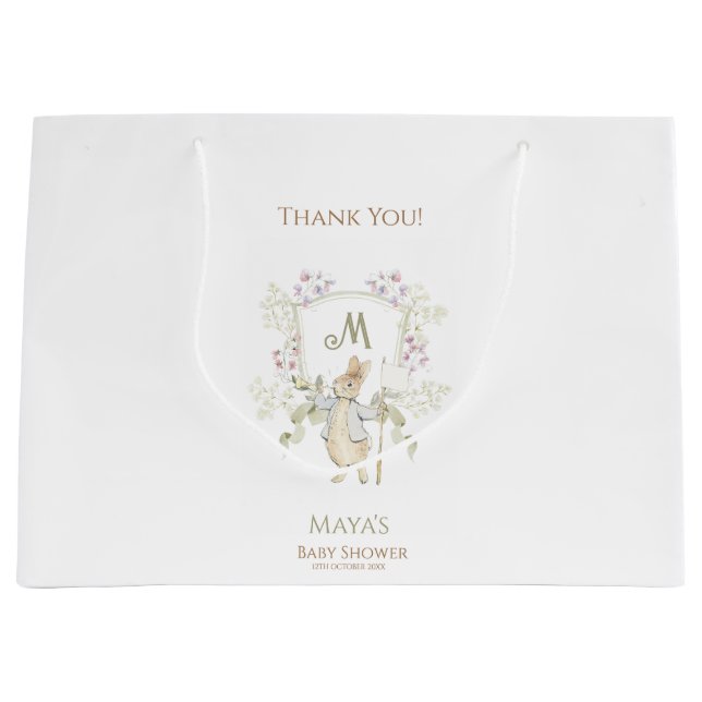 Gingham Peter the Rabbit Monogram Baby Shower Large Gift Bag (Front)