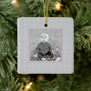 Gingham PHOTO NAME YEAR Classic Kids Annual Ceramic Ornament