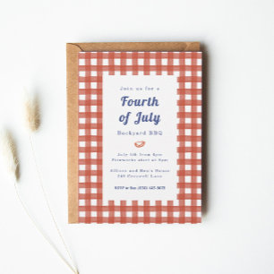 Gingham Picnic Blanket Fourth of July BBQ Invitation