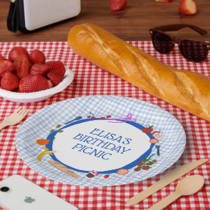 Gingham Picnic Modern Cute CUSTOM BIRTHDAY PARTY Paper Plate