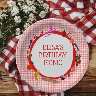Gingham Picnic Modern Cute CUSTOM BIRTHDAY PARTY Paper Plate