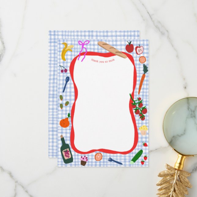 Gingham Picnic Modern Cute CUSTOM BIRTHDAY Thank You Card (Front/Back In Situ)