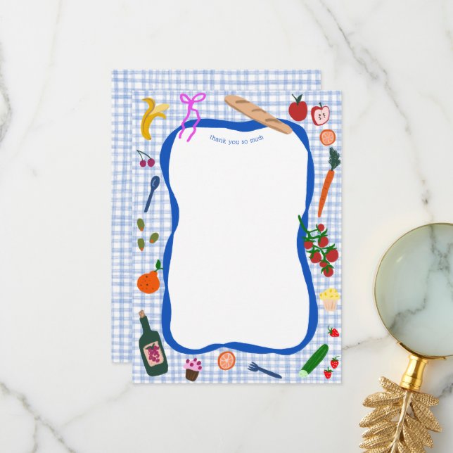 Gingham Picnic Modern Cute CUSTOM BIRTHDAY Thank You Card (Front/Back In Situ)