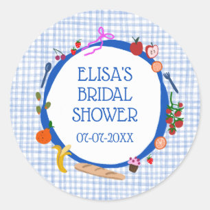 Gingham Picnic Modern Cute CUSTOM Bridal Shower Classic Round Sticker