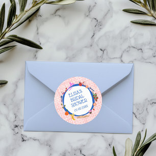 Gingham Picnic Modern Cute CUSTOM Bridal Shower Classic Round Sticker