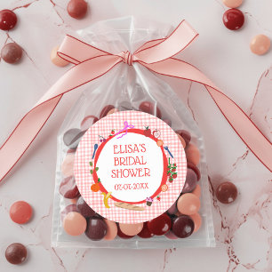 Gingham Picnic Modern Cute CUSTOM Bridal Shower Classic Round Sticker