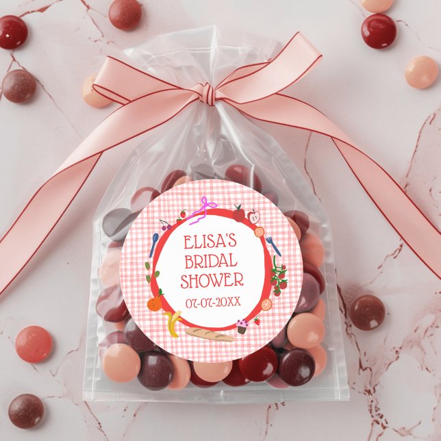 Gingham Picnic Modern Cute CUSTOM Bridal Shower Classic Round Sticker (Gingham Picnic Modern Cute CUSTOM Bridal Shower Classic Round Sticker
)