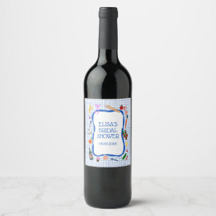 Gingham Picnic Modern Cute CUSTOM Bridal Shower Wine Label