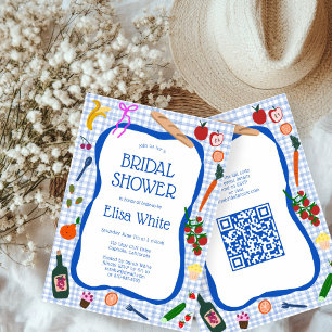 Gingham Picnic Modern Cute CUSTOM QR Bridal Shower Invitation