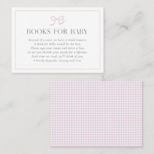 Gingham Pink Bow Baby Girl Baby Shower Books for B Business Card