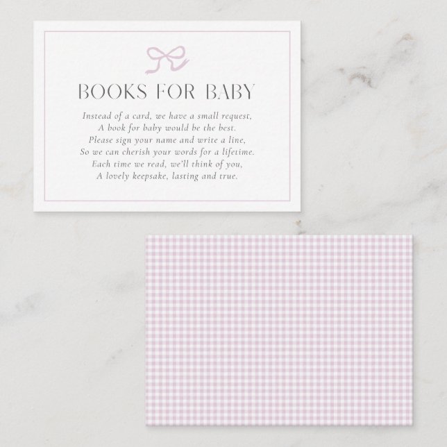 Gingham Pink Bow Baby Girl Baby Shower Books for B Business Card (Front/Back)