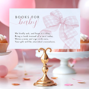 Gingham Pink Bow Baby Shower Books for Baby 3,5x2" Enclosure Card