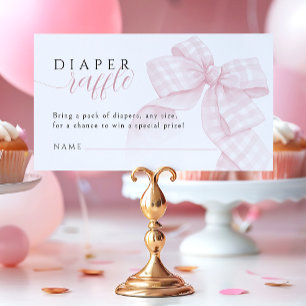 Gingham Pink Bow Baby Shower Diaper Raffle 3,5x2" Enclosure Card
