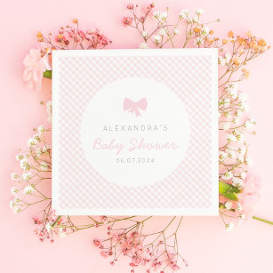 Gingham pink bow baby shower napkin