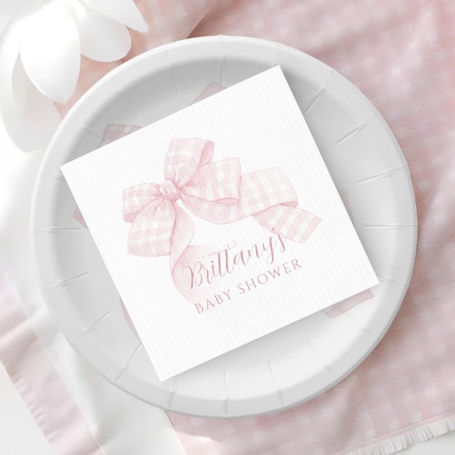 Gingham Pink Bow Baby Shower Napkin (Creator Uploaded)