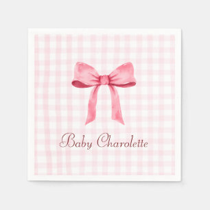 Gingham Pink Bow Girly Napkin (Coquette)