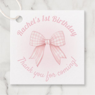 gingham pink bow thank you for coming favour tags