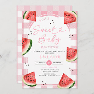 Gingham Pink Bow Watermelon Baby Shower Invitation