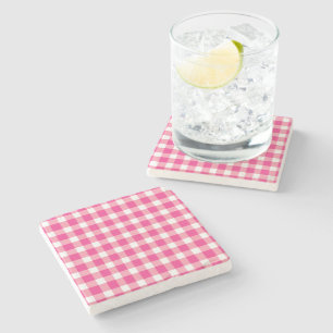 Gingham Pink Design Stone Coaster