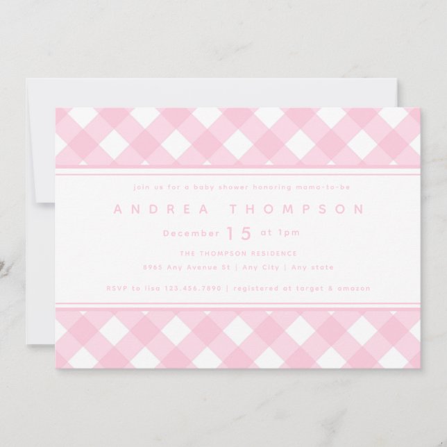 Gingham Pink | Girl Baby Shower Invitation (Front)