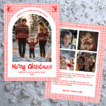 Gingham Pink Red Christmas Custom Arch 5 Photo  Holiday Card<br><div class="desc">Perfect cute card for a fun holiday greeting! Hand made art for you! FULLY CUSTOMIZABLE! Click on “Personalise” above to edit the text on the front and back and add your own photos to the front and back. Click "edit using design tool" to adjust the fonts, colours and placements. (check...</div>