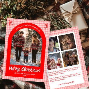 Gingham Pink Red Christmas Custom Arch 5 Photo  Holiday Card