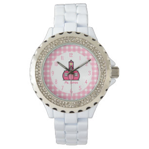 Gingham & Pink Schoolhouse Teacher Watch