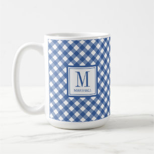 Gingham Plaid Blue Custom Name Birthday Coffee Mug