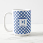 Gingham Plaid Blue Monogram Name Birthday Coffee Mug<br><div class="desc">Blue gingham plaid monogram mug. Easily personalize this checkered mug to create a unique custom gift.</div>