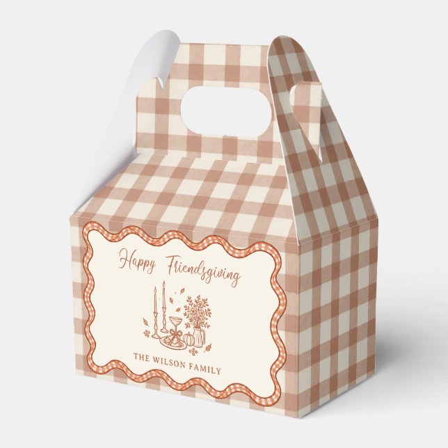 Gingham Plaid Friendsgiving Dinner Favour Box (Front Side)