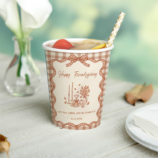 Gingham Plaid Friendsgiving Dinner Paper Cups