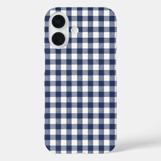 Gingham Plaid Pattern - Navy Blue iPhone 16 Case