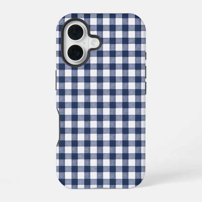Gingham Plaid Pattern - Navy Blue iPhone 16 Case (Back)