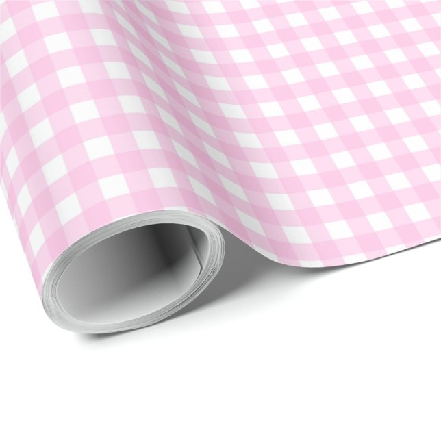 Gingham Plaid Pink White Pattern Wrapping Paper (Roll Corner)