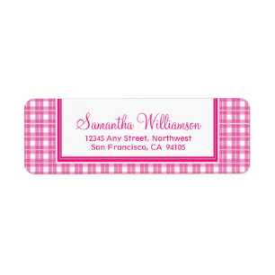 Gingham Plaid Return Address Labels (fuchsia)