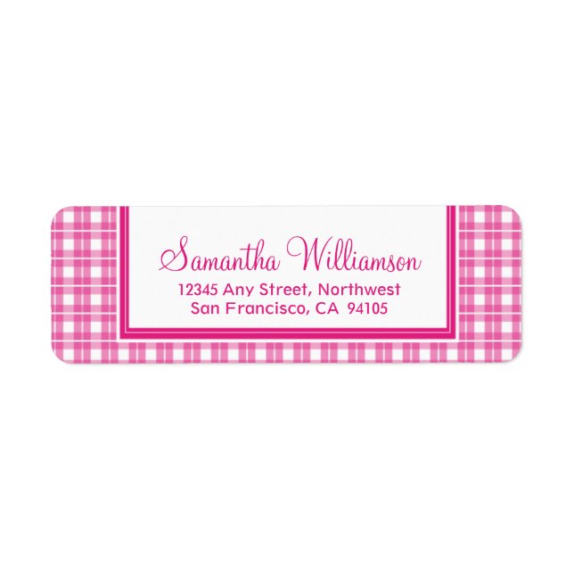 Gingham Plaid Return Address Labels (fuchsia) (Front)