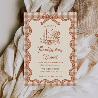 Gingham Plaid Thanksgiving Dinner Fall Invitation
