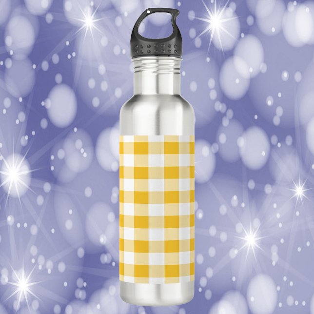 Gingham Plaid Yellow and White 710 Ml Water Bottle (A water bottle with a yellow and white gingham pattern)