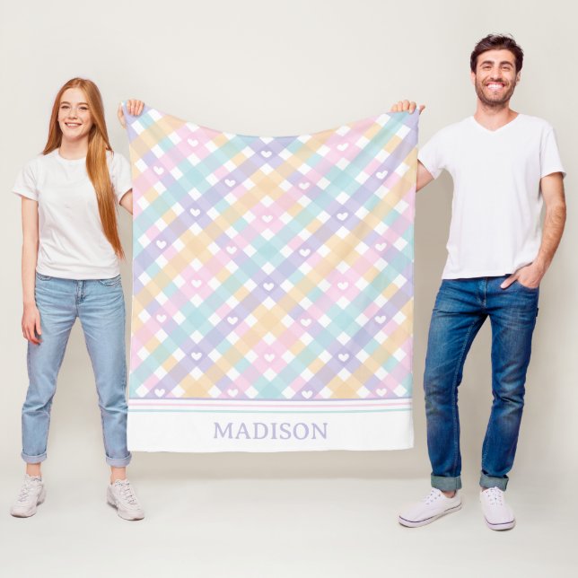 Gingham Plaids Hearts Seamless Pattern Fleece Blanket (In Situ)