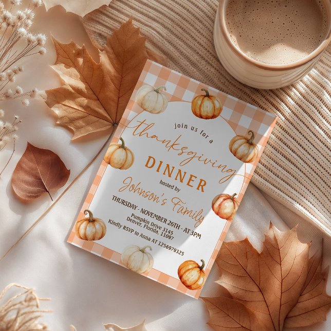 Gingham Pumpkin Thanksgiving Invitation (Creator Uploaded)