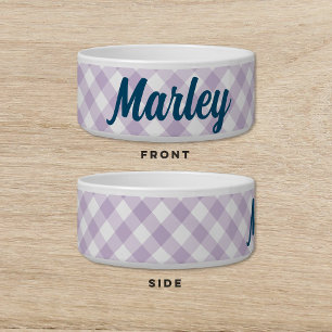 Gingham Purple Blue Dog Cat Pet Bowl