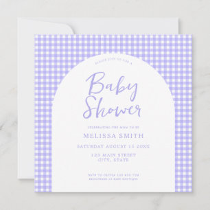 Gingham Purple Chequered Plaid Baby Shower Invitation