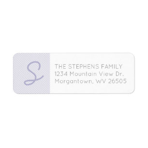 Gingham purple initial baby shower return address label