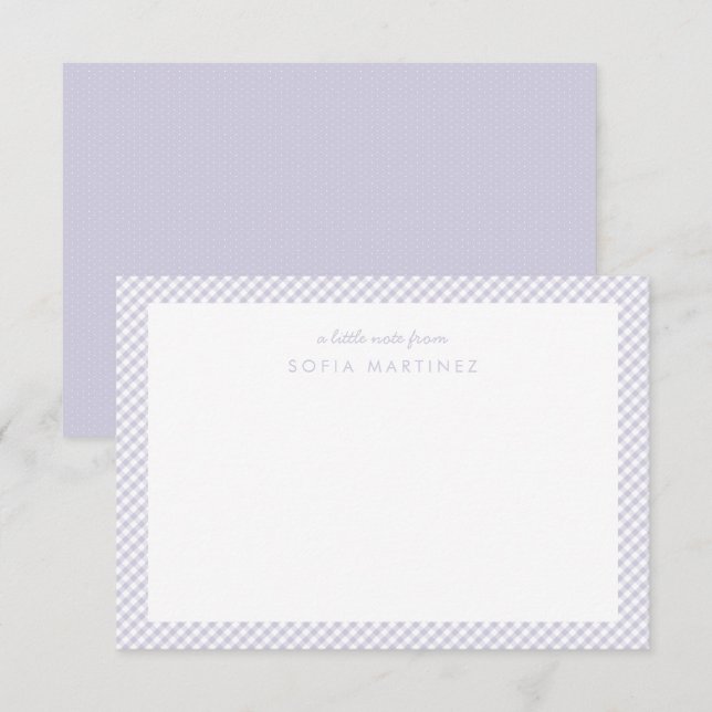 Gingham purple personalised children's stationery (Front/Back)