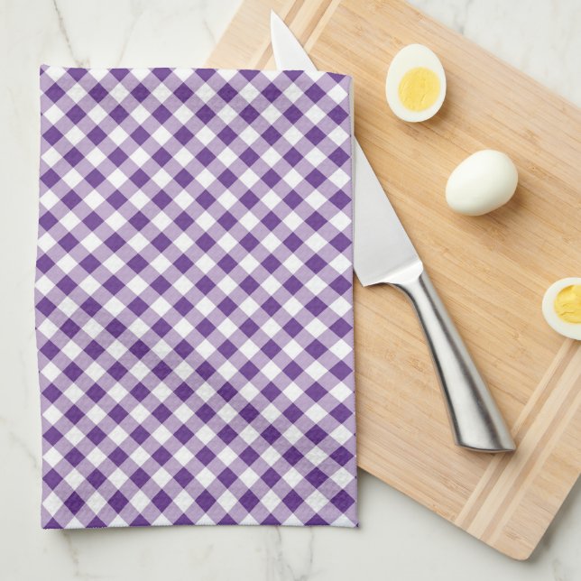 Gingham Purple White Simple Tea Towel (Quarter Fold)