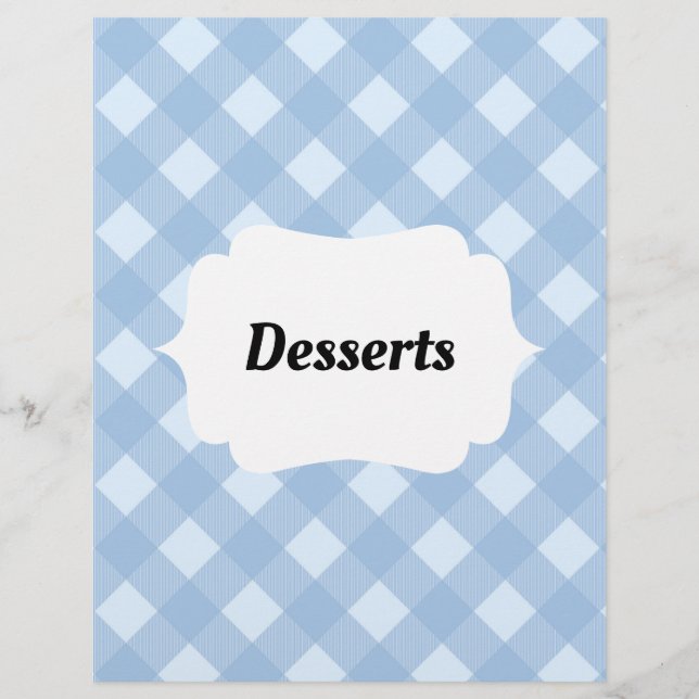 Gingham Recipe Binder Tab Inserts Divider (Front)